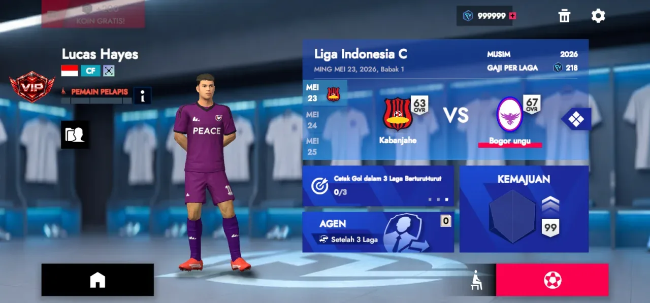 Football League 2026 — karier pemain ovr 99 koin 999999
