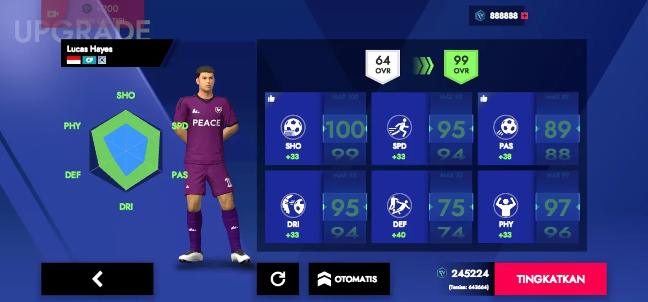 Football League 2026 — upgrade karier pemain 64 ke 99