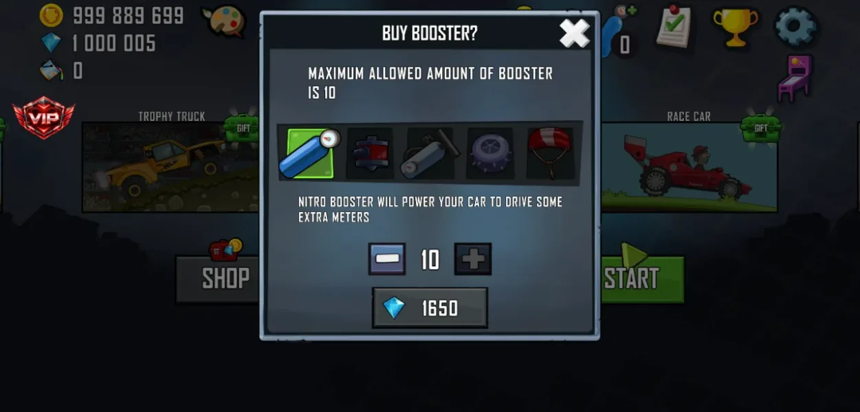 Hill Climb Racing — beli 10 nitro booster pakai permata