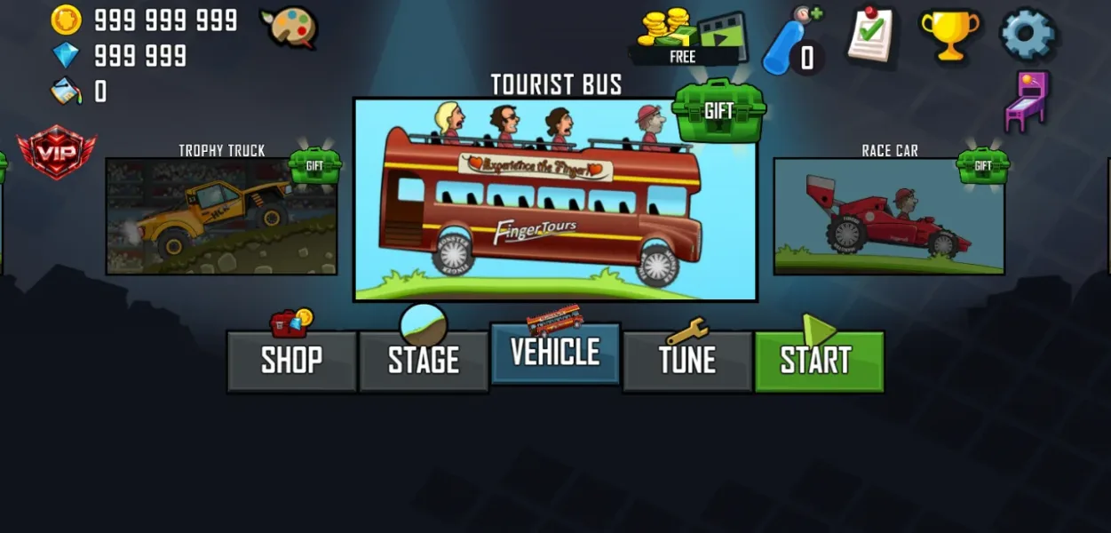 Hill Climb Racing — tourist bus dan race car terbuka