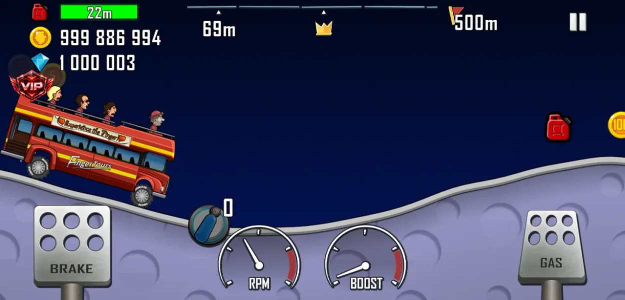 Hill Climb Racing — tourist bus di moon bensin penuh