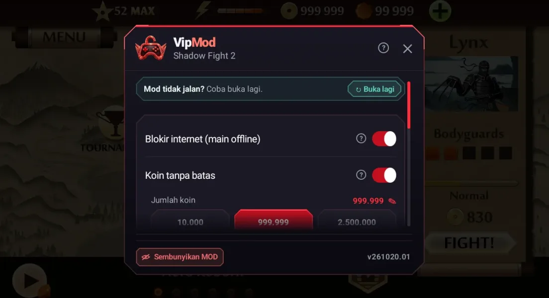 Shadow Fight 2 — menu mod koin permata