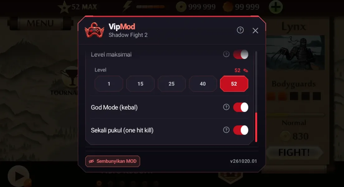 Shadow Fight 2 — menu mod level god mode sekali pukul
