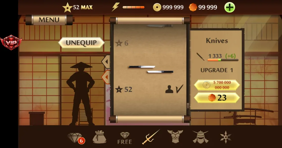 Shadow Fight 2 — upgrade pisau sampai level 52