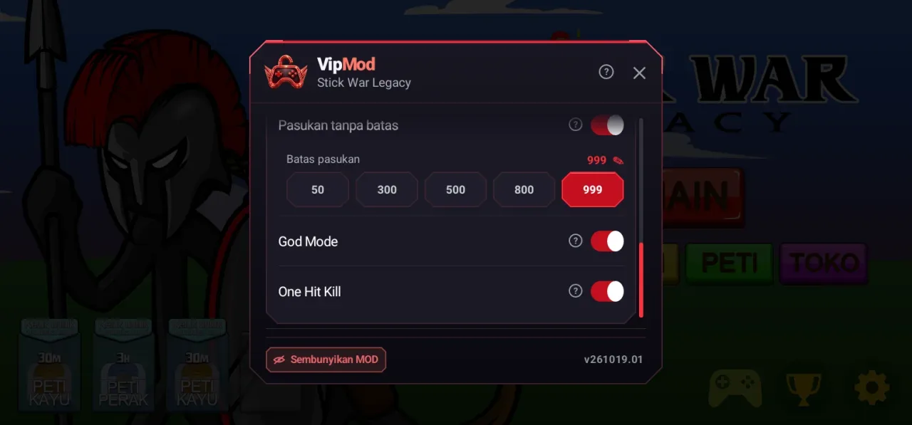 Stick War: Legacy — menu mod god mode one hit kill