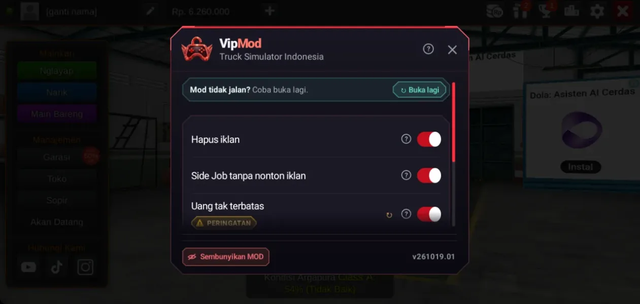 Truck Simulator Indonesia — menu mod uang tak terbatas